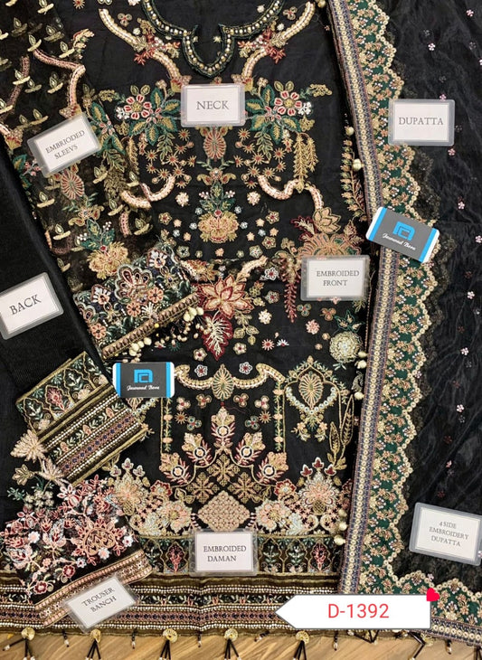 Baroque Heavy Embroidered Addawork Formal Bridal Collection-Black