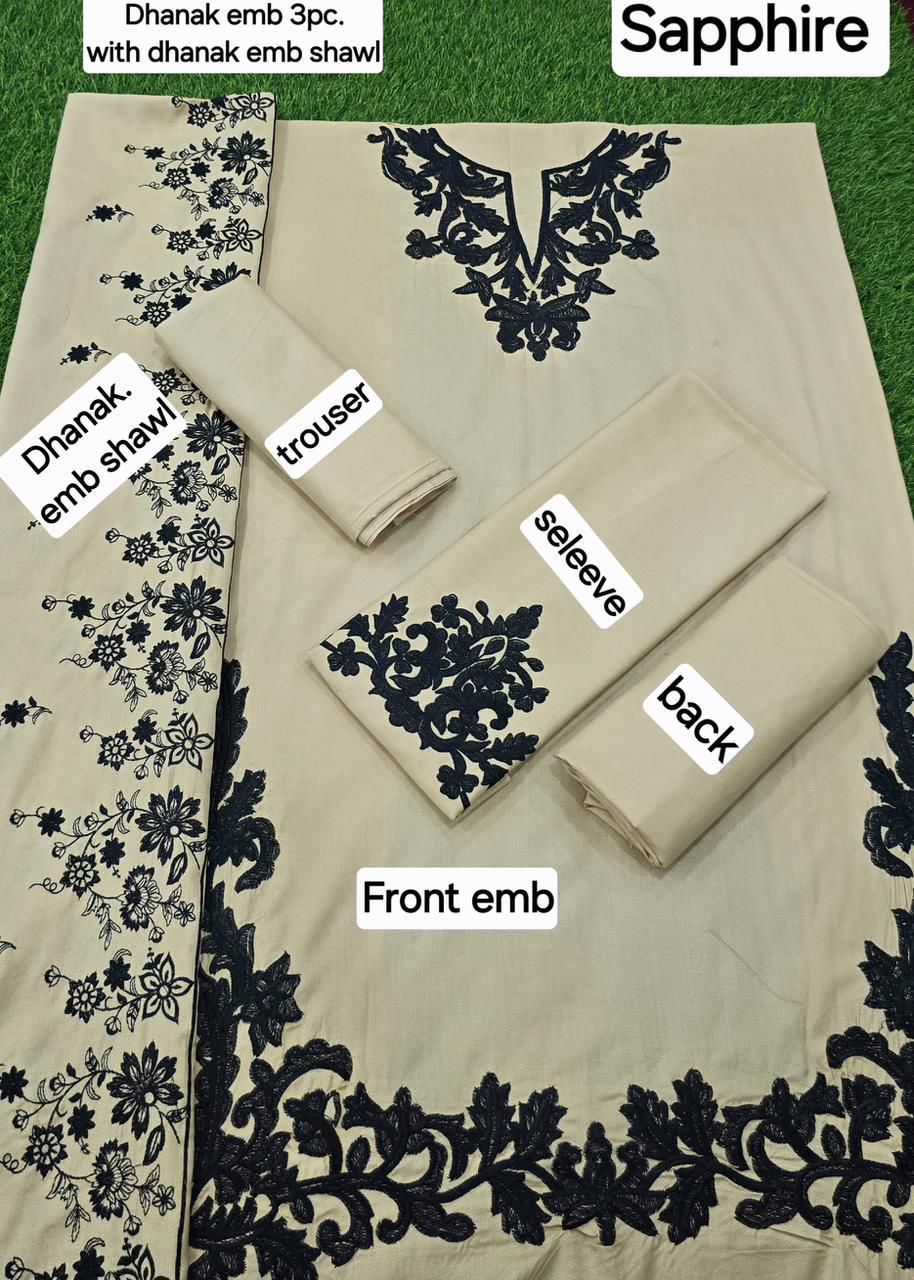 DHANAK EMB 3pc WITH DHANAK EMB DUPPATA