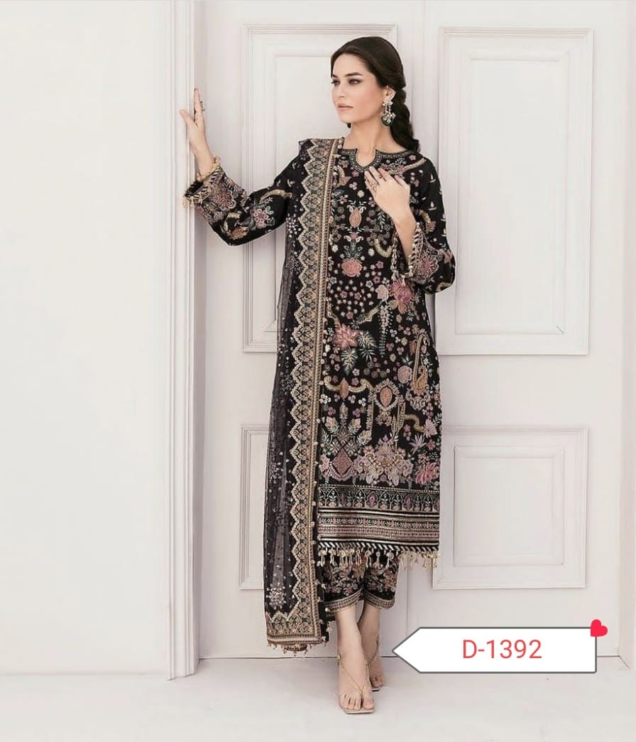 Baroque Heavy Embroidered Addawork Formal Bridal Collection-Black
