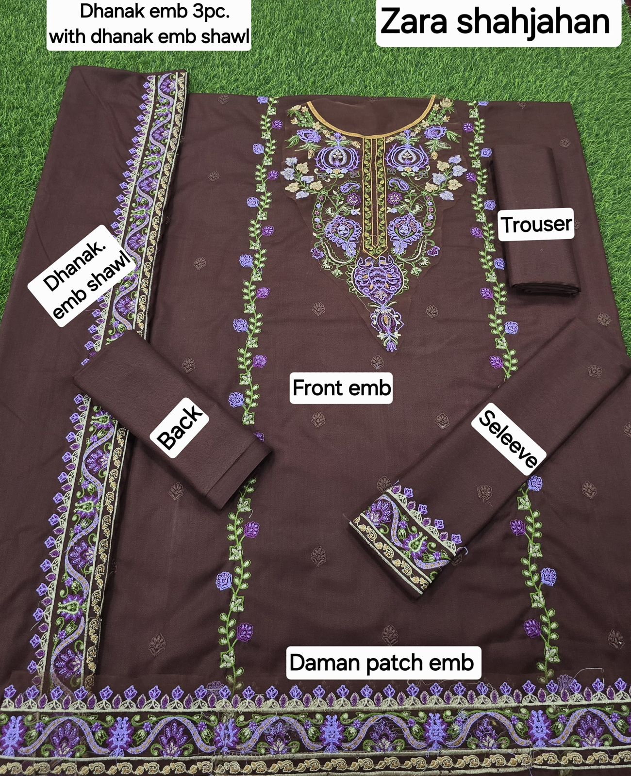 DHANAK EMB 3pc WITH DHANAK EMB DUPPATA