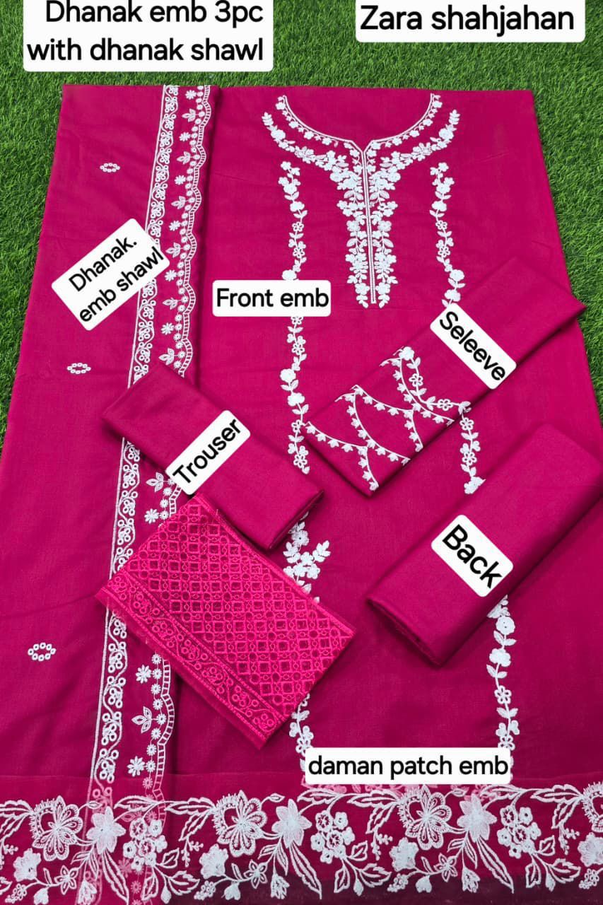DHANAK EMB 3pc WITH DHANAK EMB DUPPATA